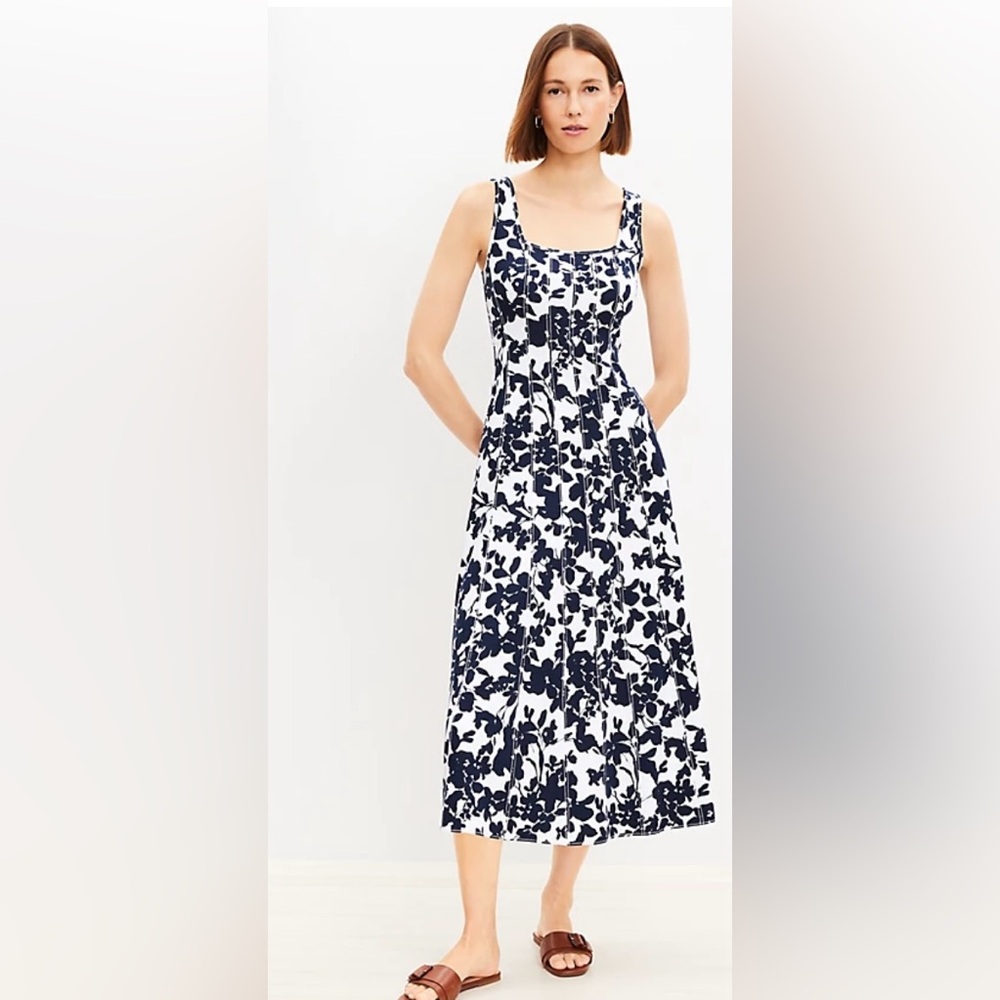 LOFT NWT DRESS Forget Me Not Ponte Seamed Flare Midi Dress size 16 Floral Print